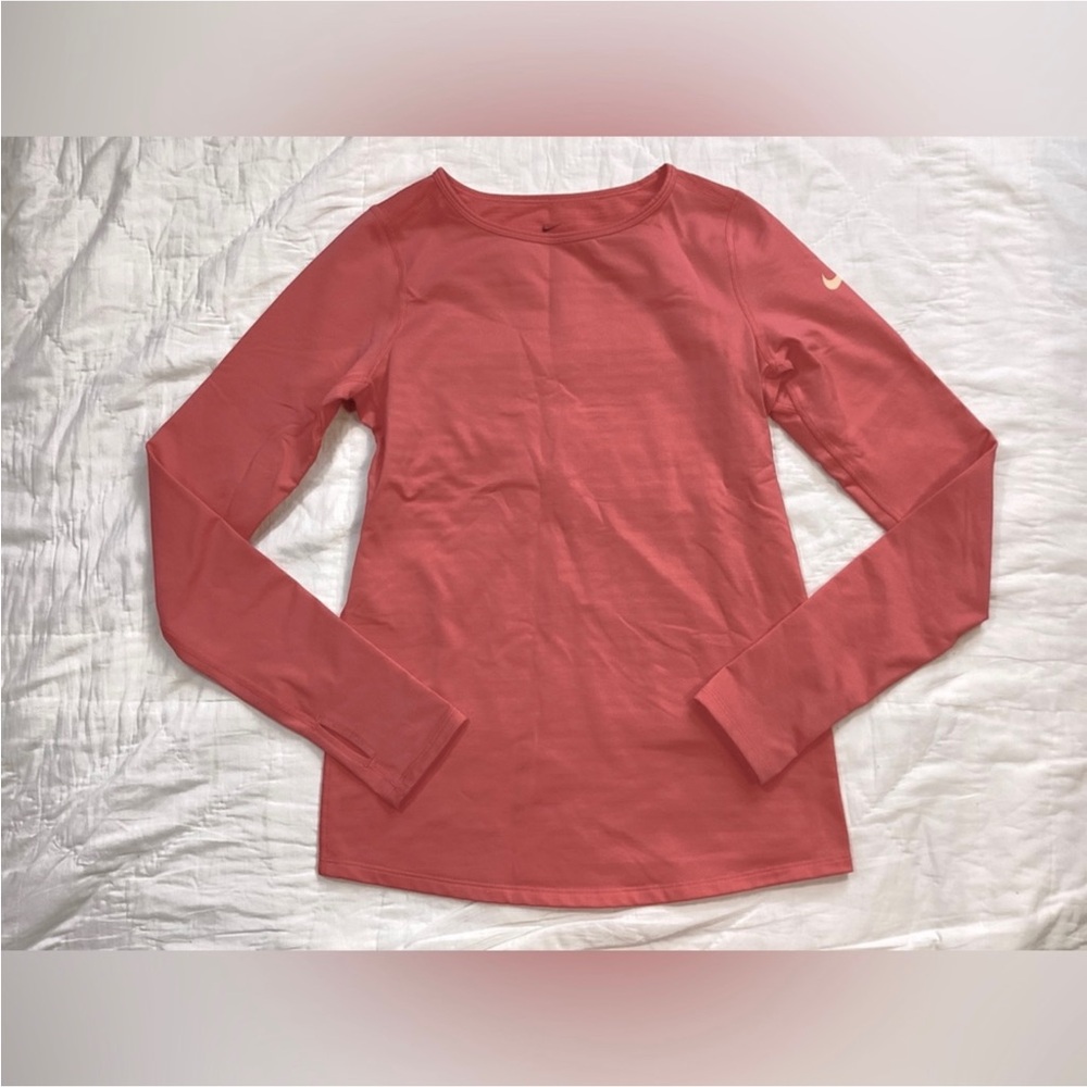 Girls Nike Pro Dri-Fit Warm Training LS Athletic Tee Coral Large